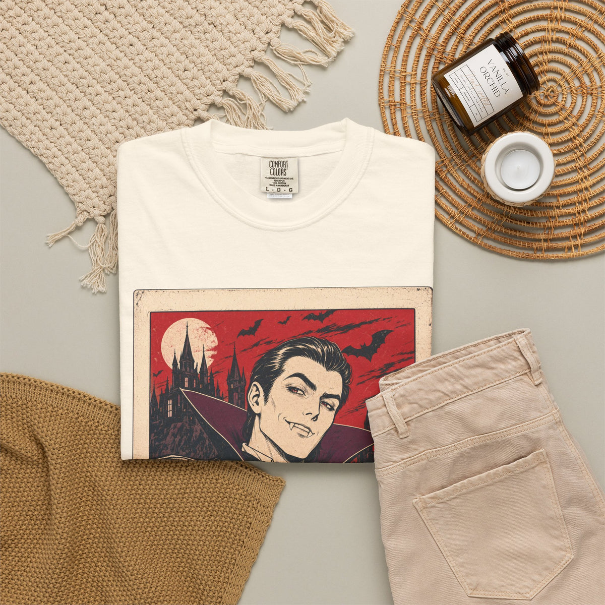Vampire Selfie T-shirt in Ivory, flat lay view