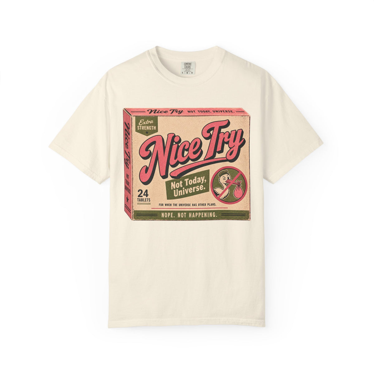Nice Try Pill Box T-shirt in Ivory, front view