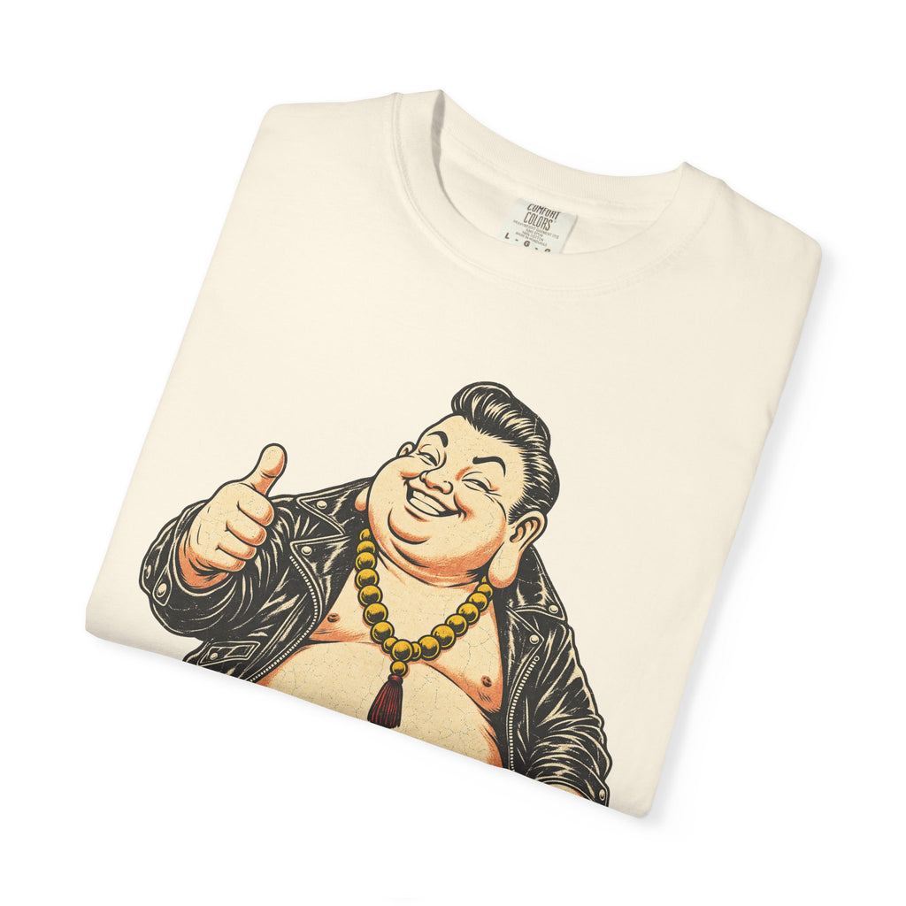 Buddha Leather Jacket Thumbs Up T-shirt in Ivory, folded view