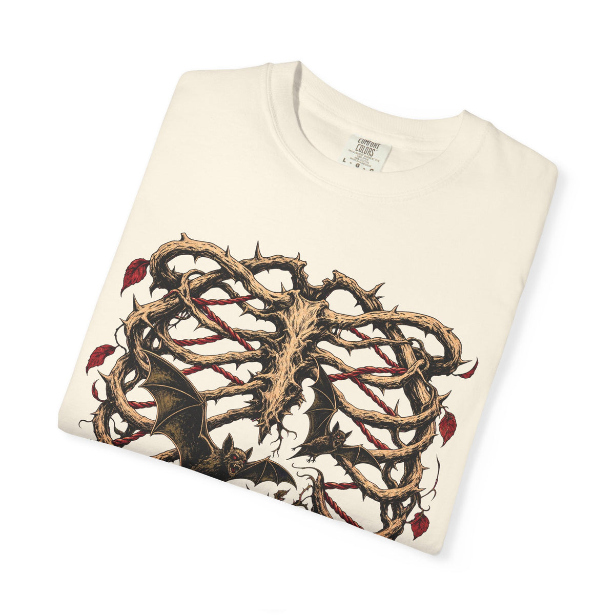 Thorny Vine Ribcage T-shirt in Ivory, folded view
