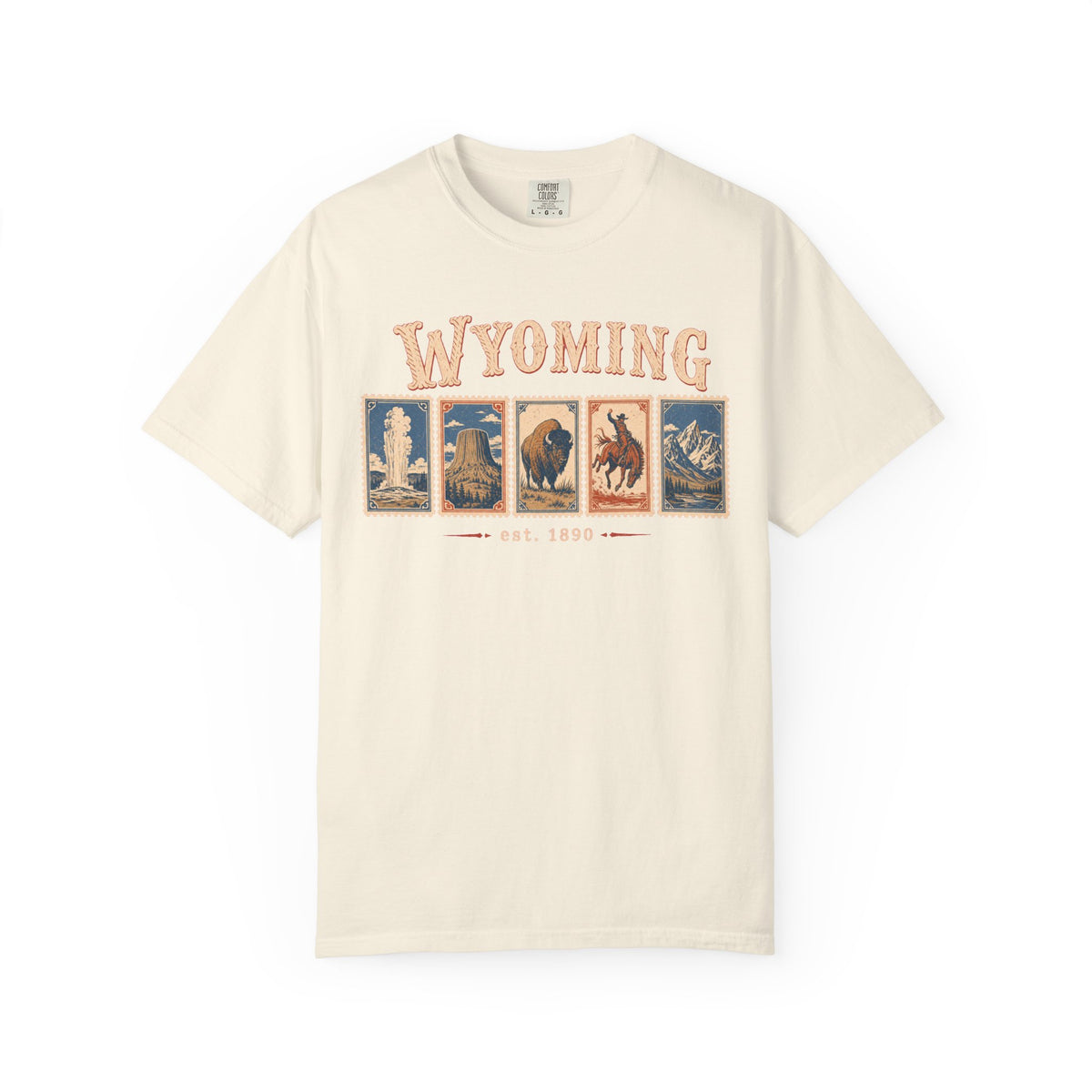 Wyoming Postage Stamp T-shirt in Ivory, front view