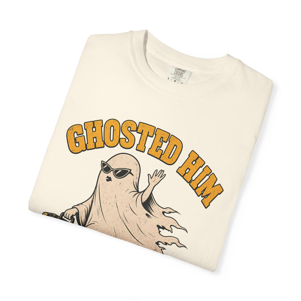 Ghosted Him First T-shirt in Ivory, folded view
