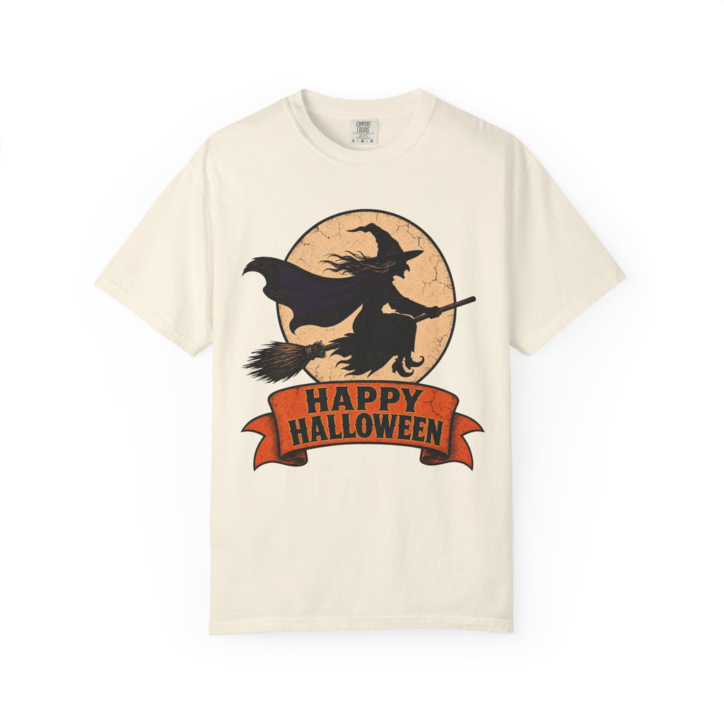 Happy Halloween Witch Silhouette T-shirt in Ivory, front view