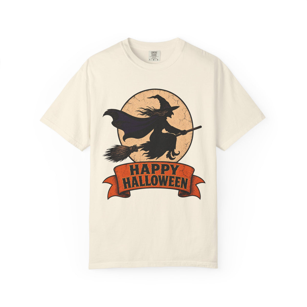 Happy Halloween Witch Silhouette T-shirt in Ivory, front view