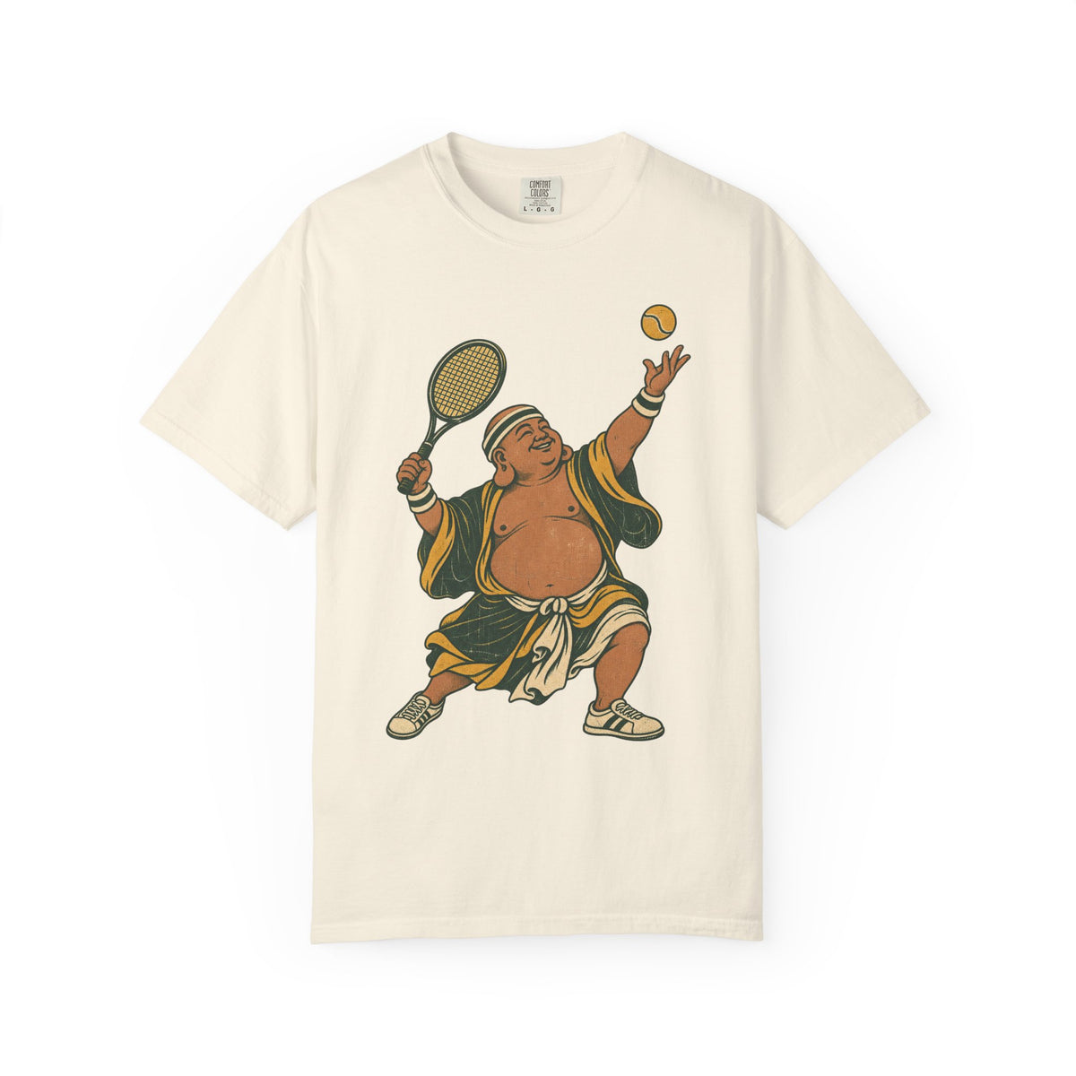 Tennis Buddha T-shirt in Ivory, front view