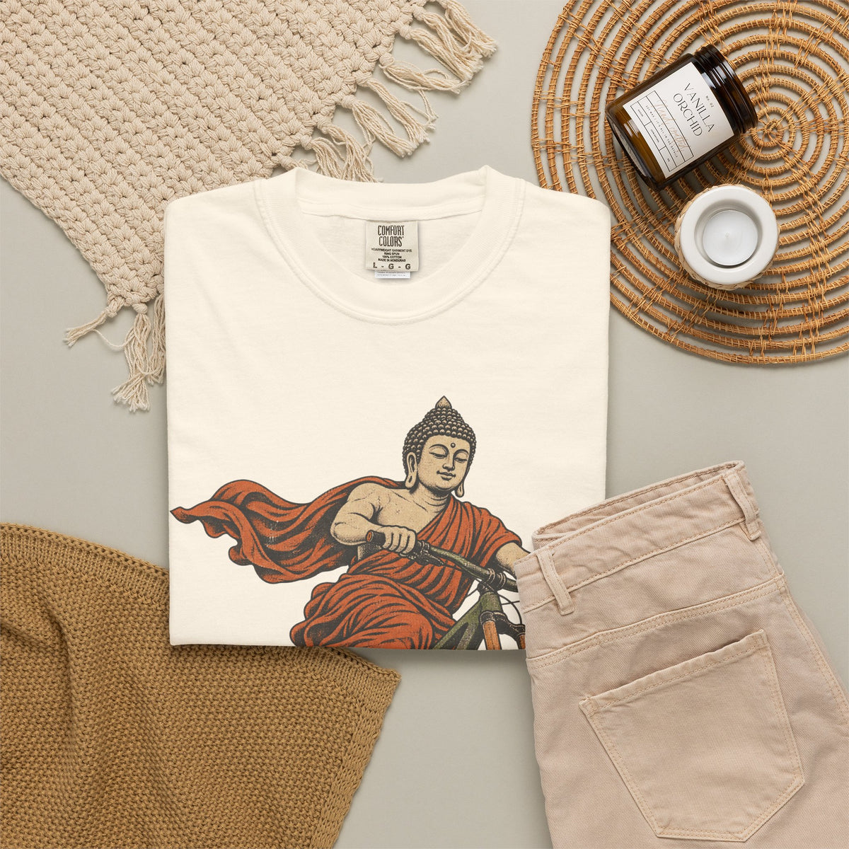Buddha Mountain Bike T-shirt in Ivory, flat lay view