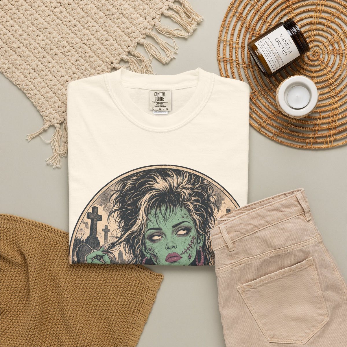 Whatever Zombie Girl T-shirt in Ivory, flat lay view