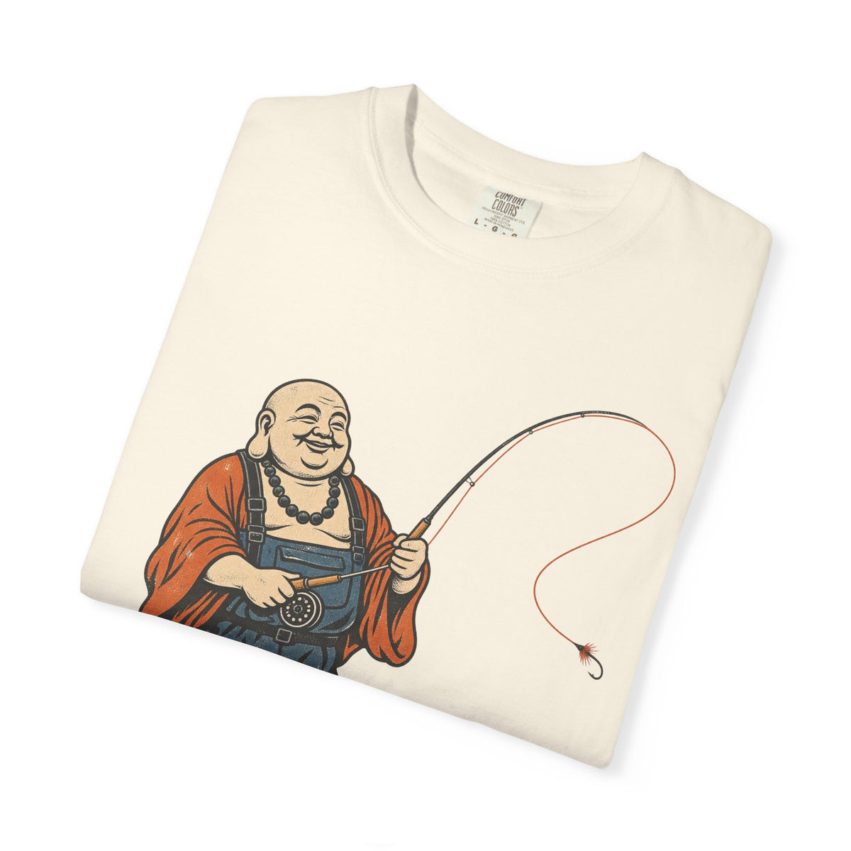 Buddha Fly Fishing T-shirt in Ivory, folded view