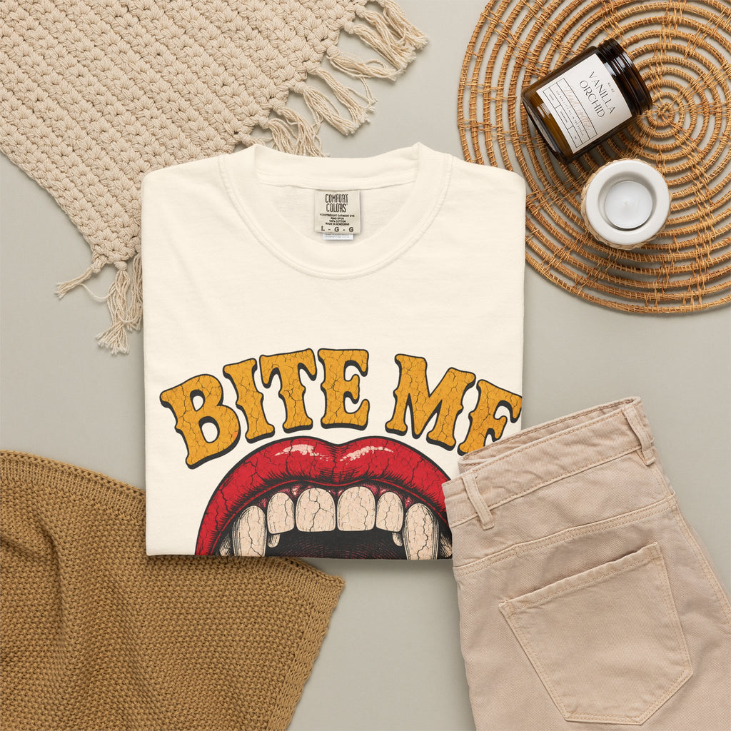 Bite Me T-shirt in Ivory, flat lay view
