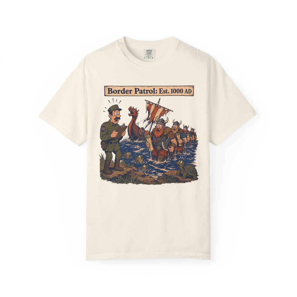 Border Patrol Est 1000 AD T-shirt in Ivory, front view