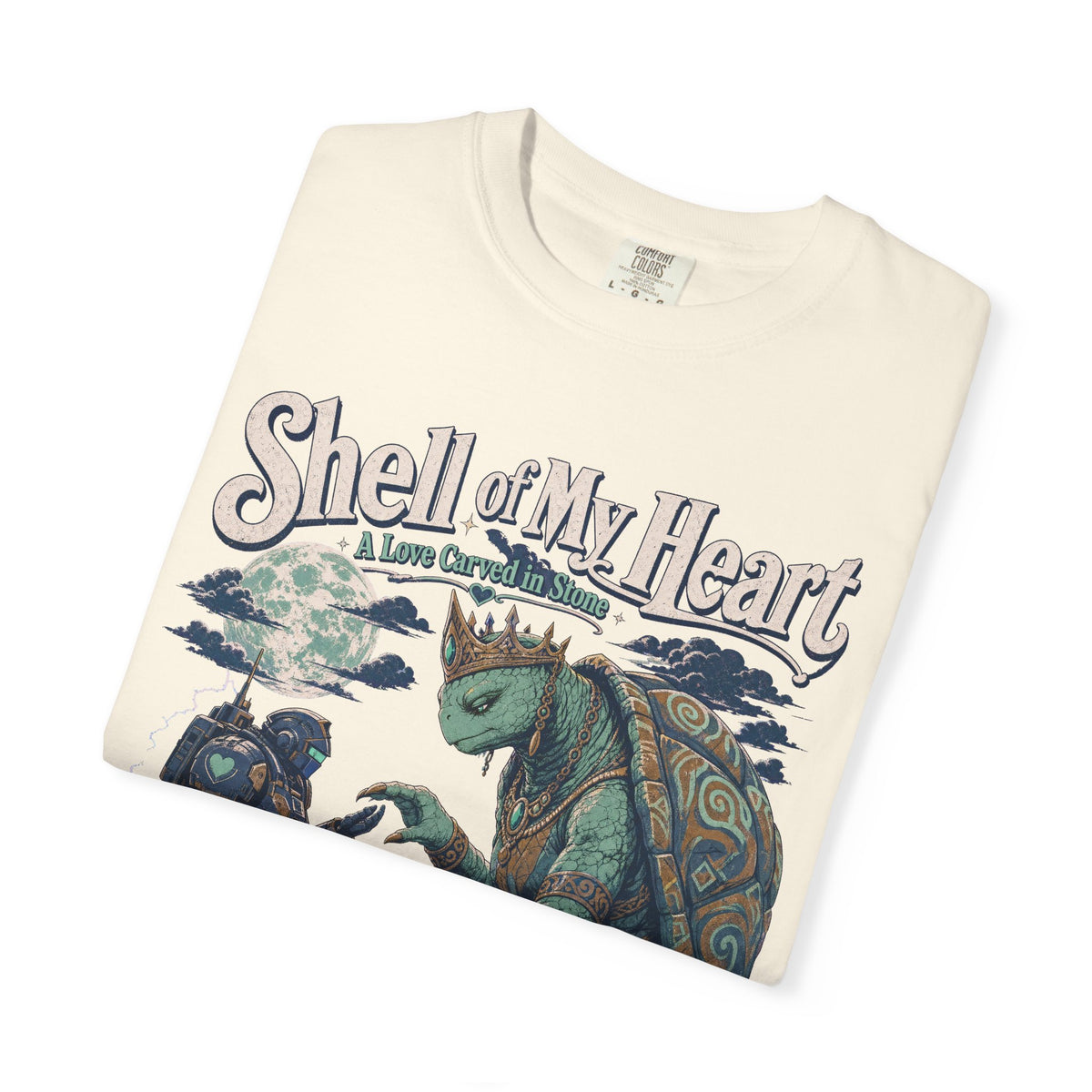 Shell of My Heart Kaiju Romance Novel T-shirt in Ivory, folded view