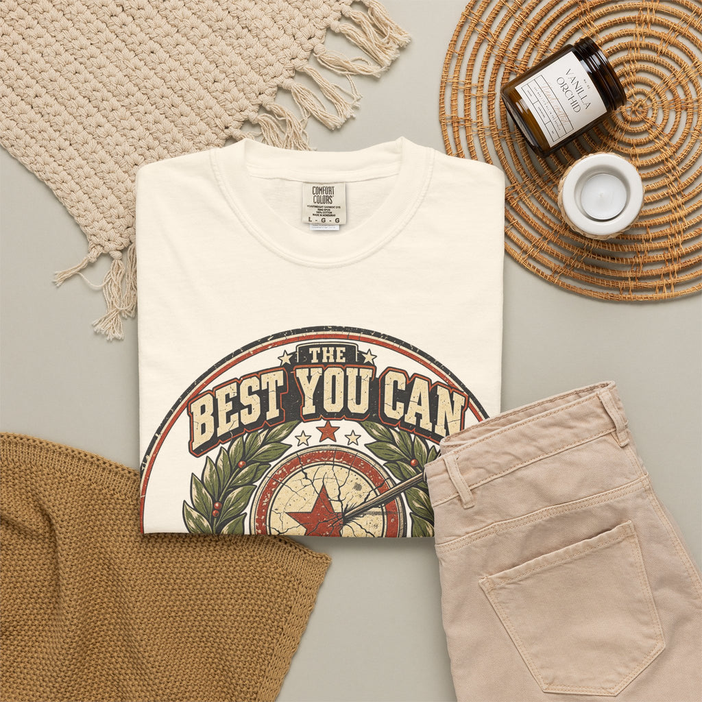 The Best You Can Is Good Enough Laurel Wreath Medallion T-shirt in Ivory, flat lay view
