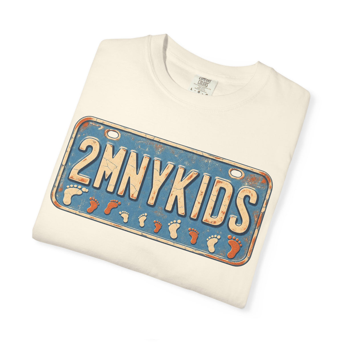 Too Many Kids License Plate T-shirt in Ivory, folded view