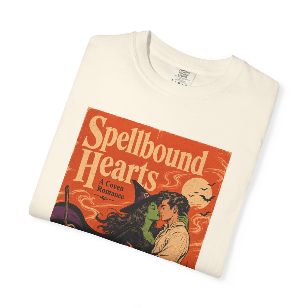 Spellbound Hearts Witch Romance Novel T-shirt in Ivory, folded view