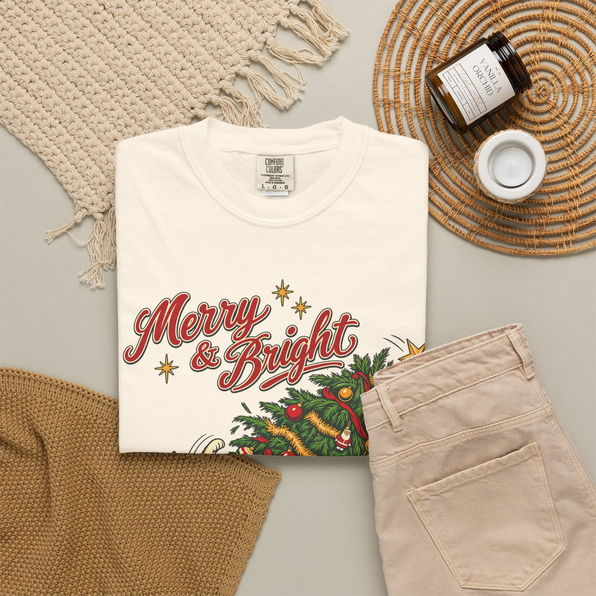Merry And Bright T-shirt in Ivory, flat lay view