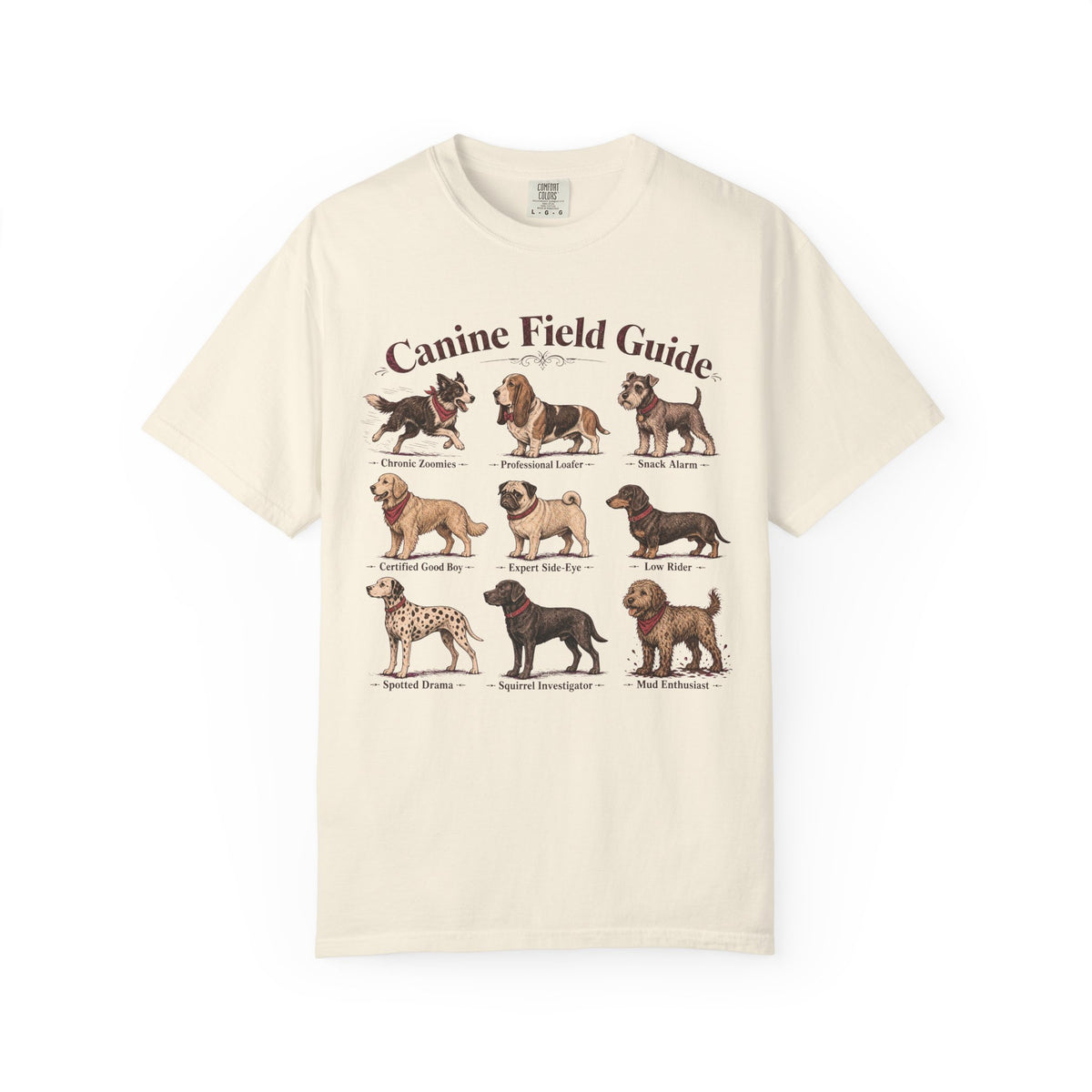 Canine Field Guide T-shirt in Ivory, front view