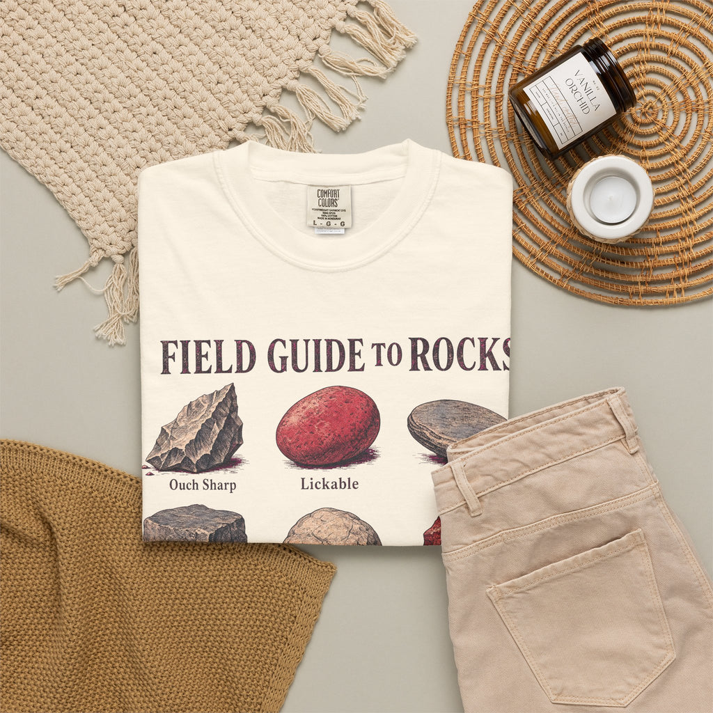 Rock Field Guide T-shirt in Ivory, flat lay view