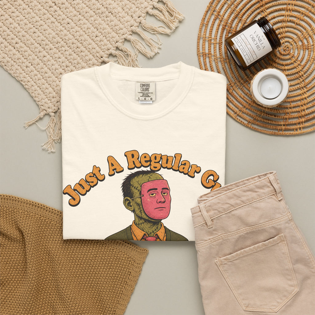 Just A Regular Guy T-shirt in Ivory, flat lay view