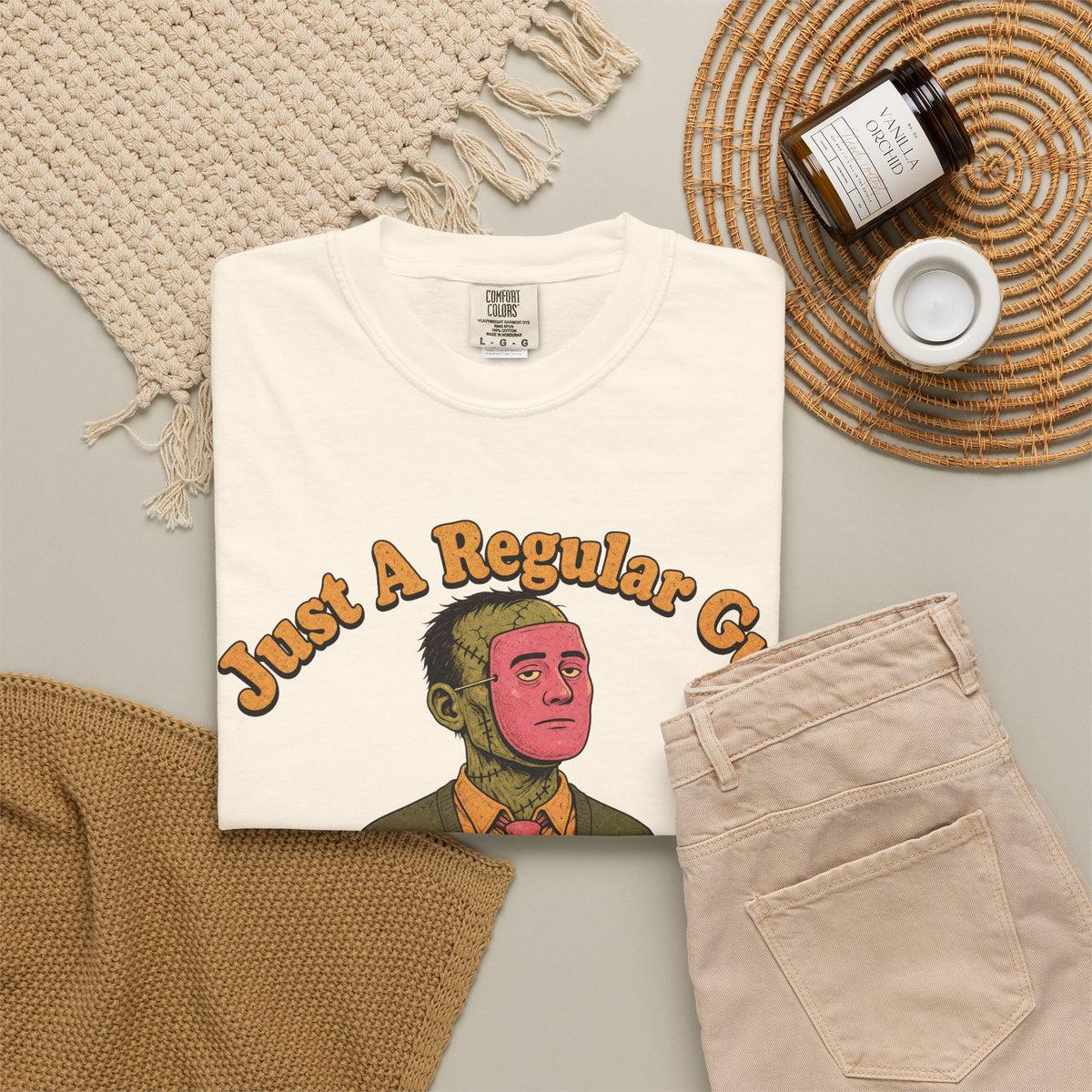 Just A Regular Guy T-shirt in Ivory, flat lay view