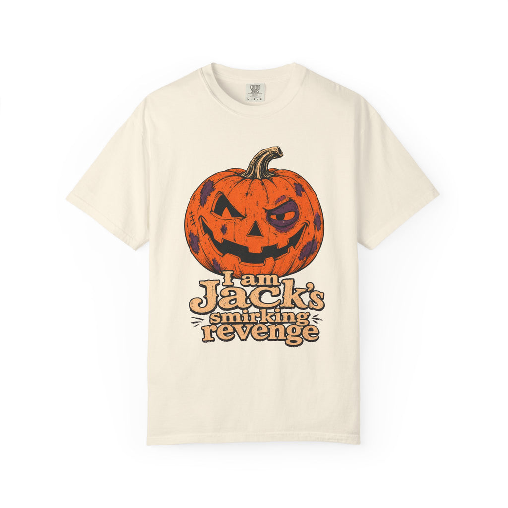 I Am Jack's Smirking Revenge Jack-o-Lantern T-shirt in Ivory, front view