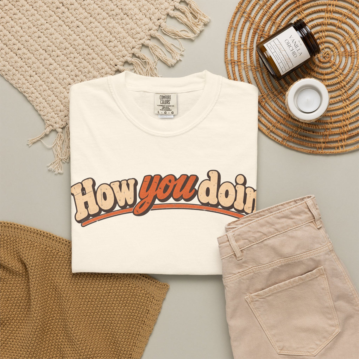 How You Doin T-shirt in Ivory, flat lay view
