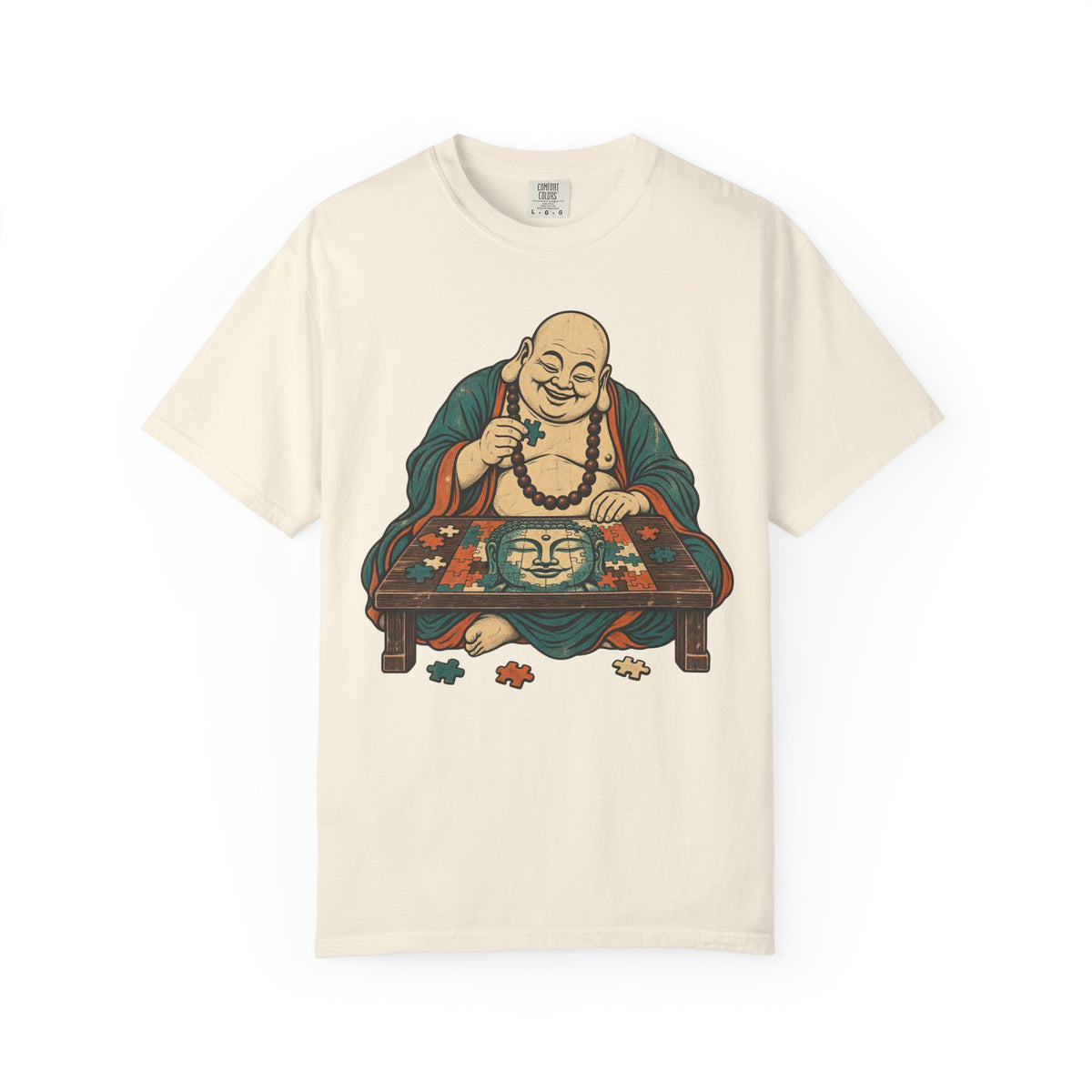 Buddha Jigsaw Puzzle T-shirt in Ivory, front view
