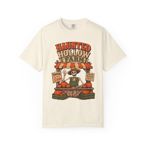 Skeleton Pumpkin Farmstand T-shirt in Ivory, front view