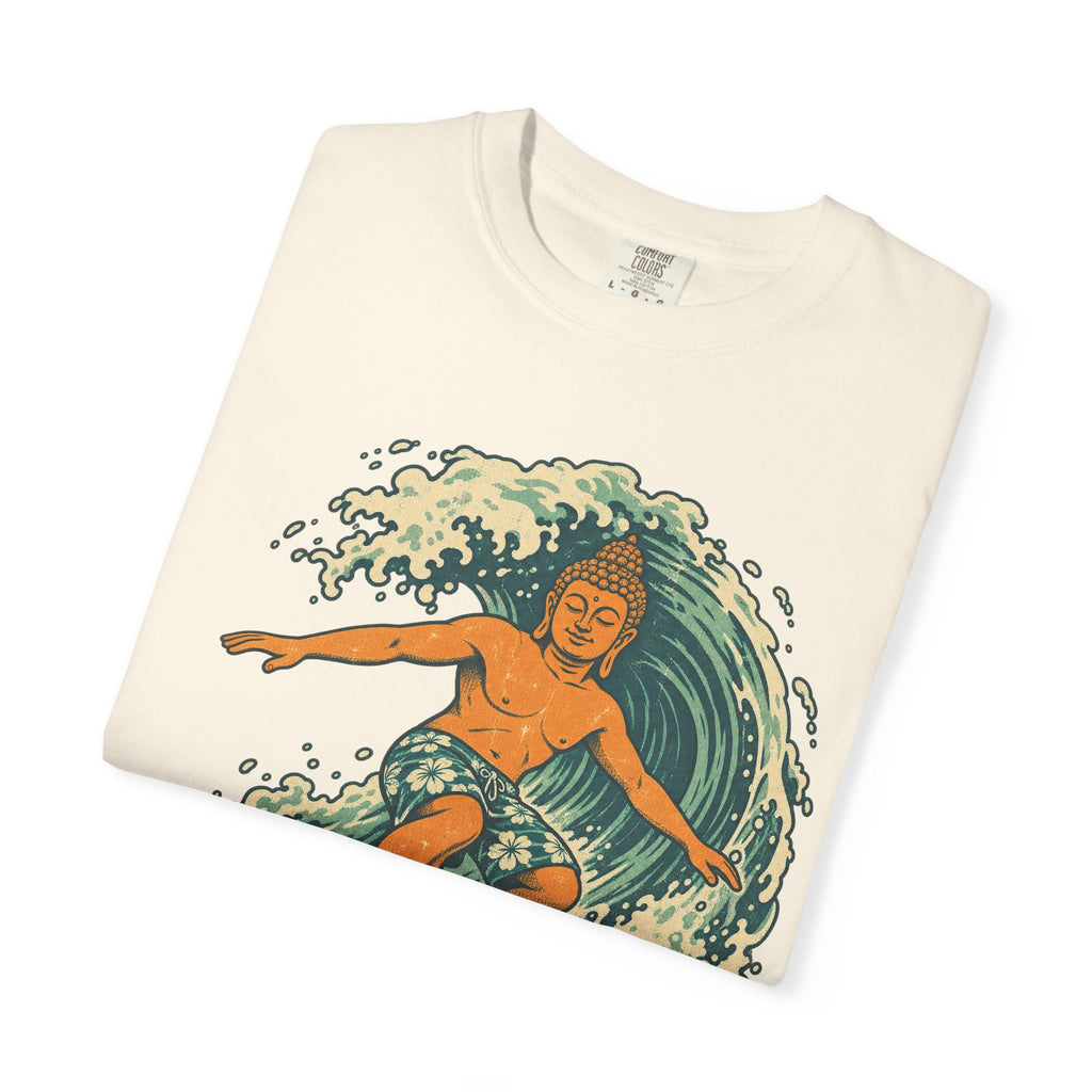 Surfing Buddha T-shirt in Ivory, folded view