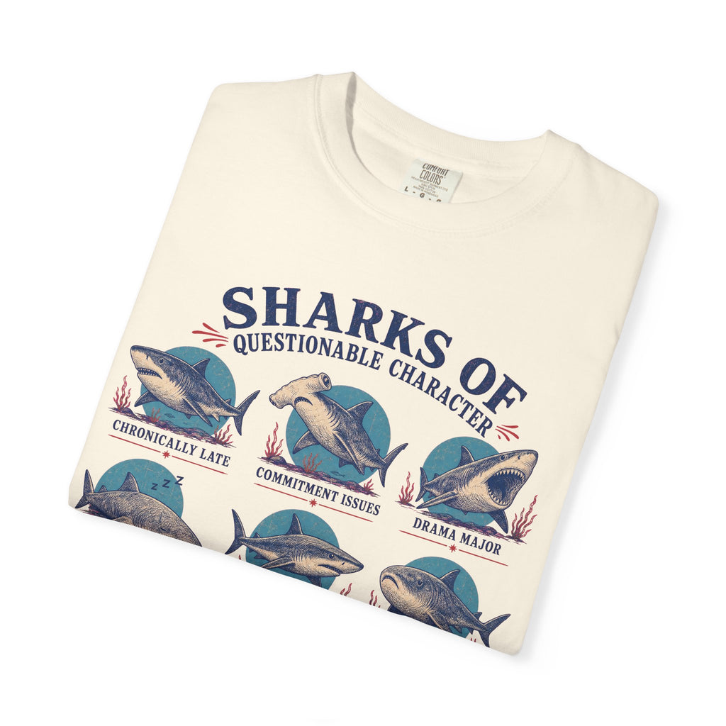 Sharks Of Questionable Character T-shirt in Ivory, folded view
