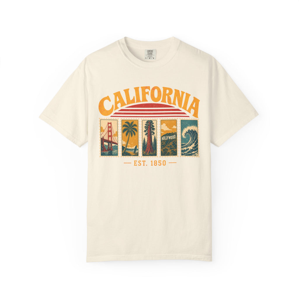 California Postage Stamp T-shirt in Ivory, front view