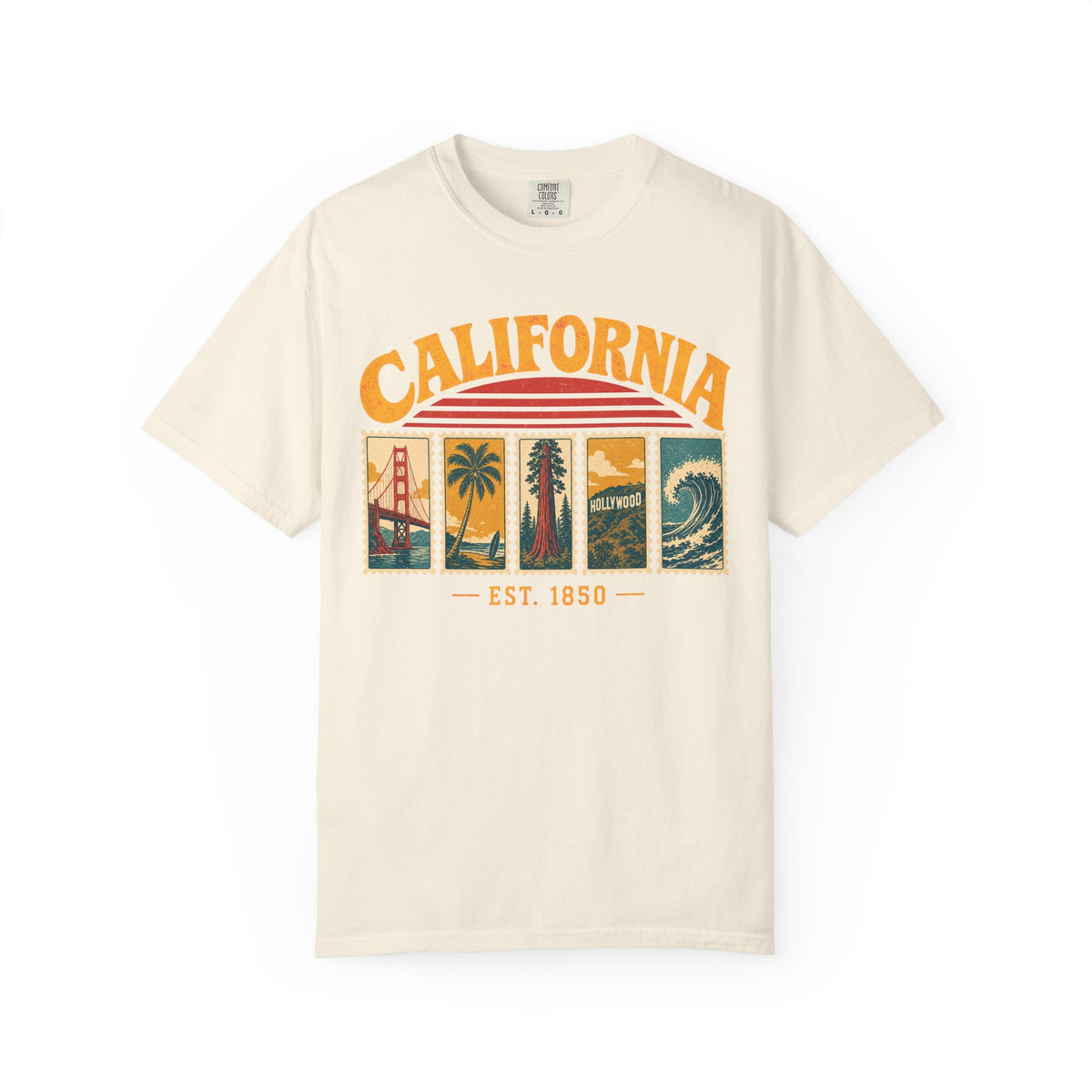 California Postage Stamp T-shirt in Ivory, front view