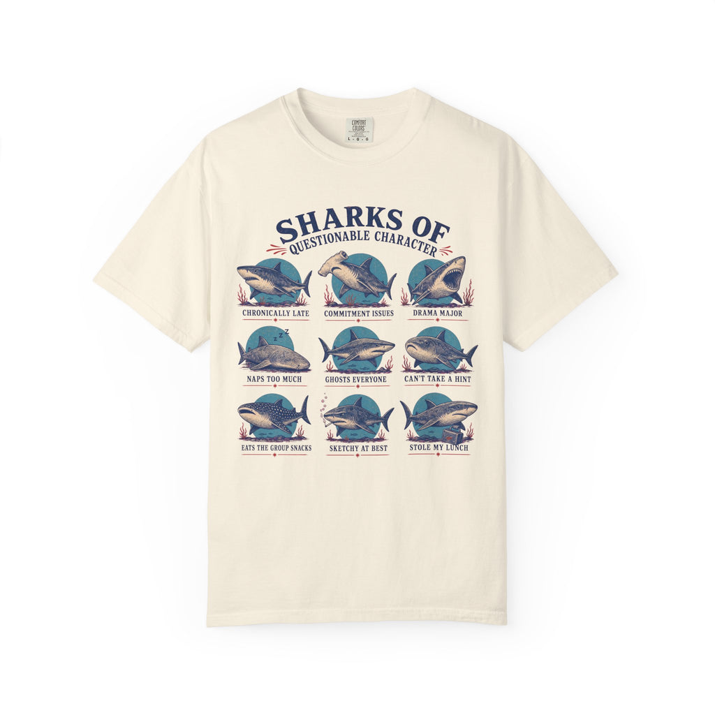 Sharks Of Questionable Character T-shirt in Ivory, front view