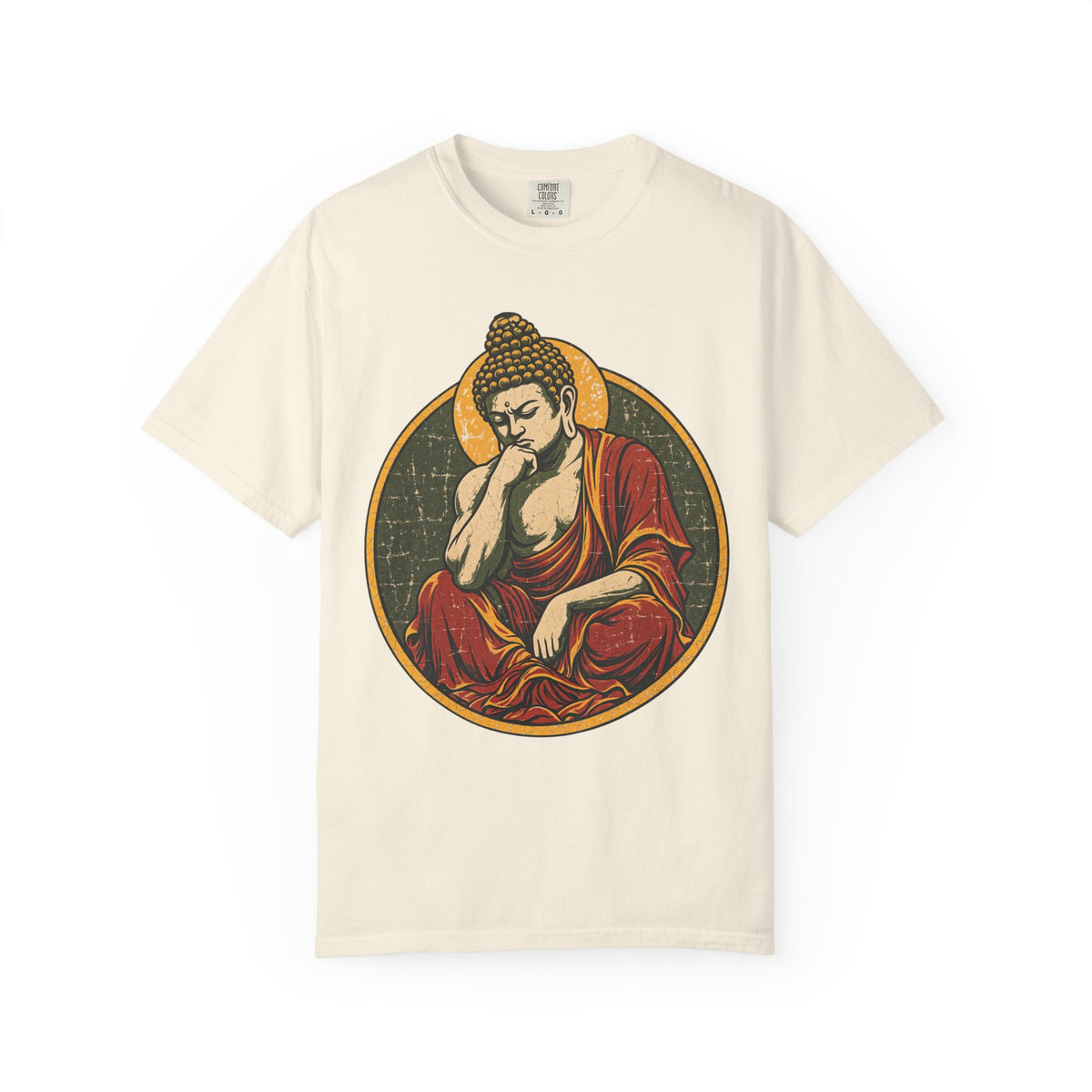 Buddha Thinker Pose T-shirt in Ivory, front view