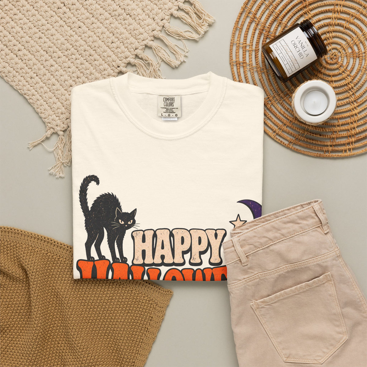 Happy Halloween T-shirt in Ivory, flat lay view