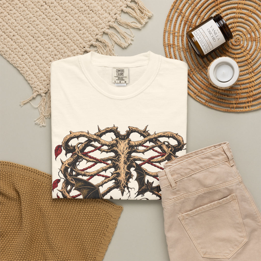 Thorny Vine Ribcage T-shirt in Ivory, flat lay view