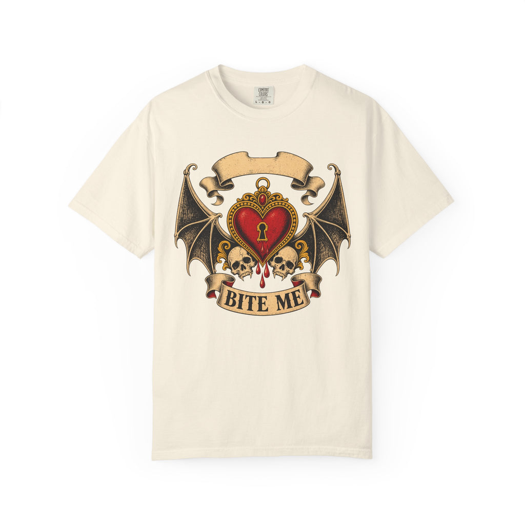 Bite Me T-shirt in Ivory, front view