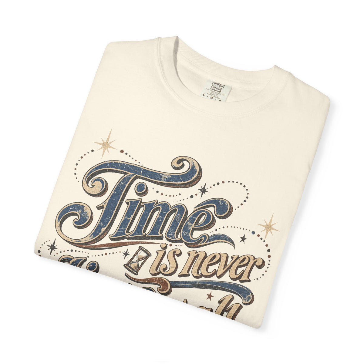 Time Is Never Time At All T-shirt in Ivory, folded view