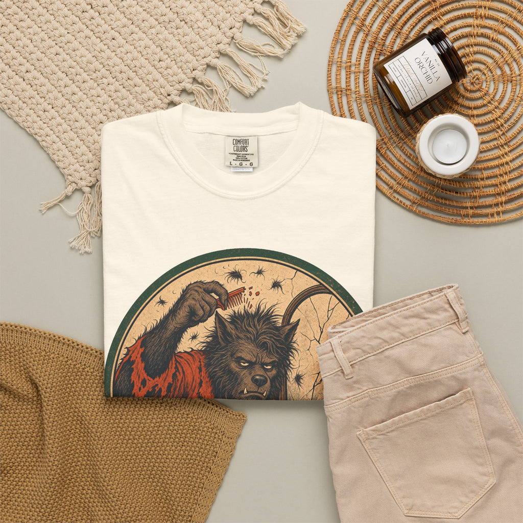 Bad Hair Day Werewolf T-shirt in Ivory, flat lay view