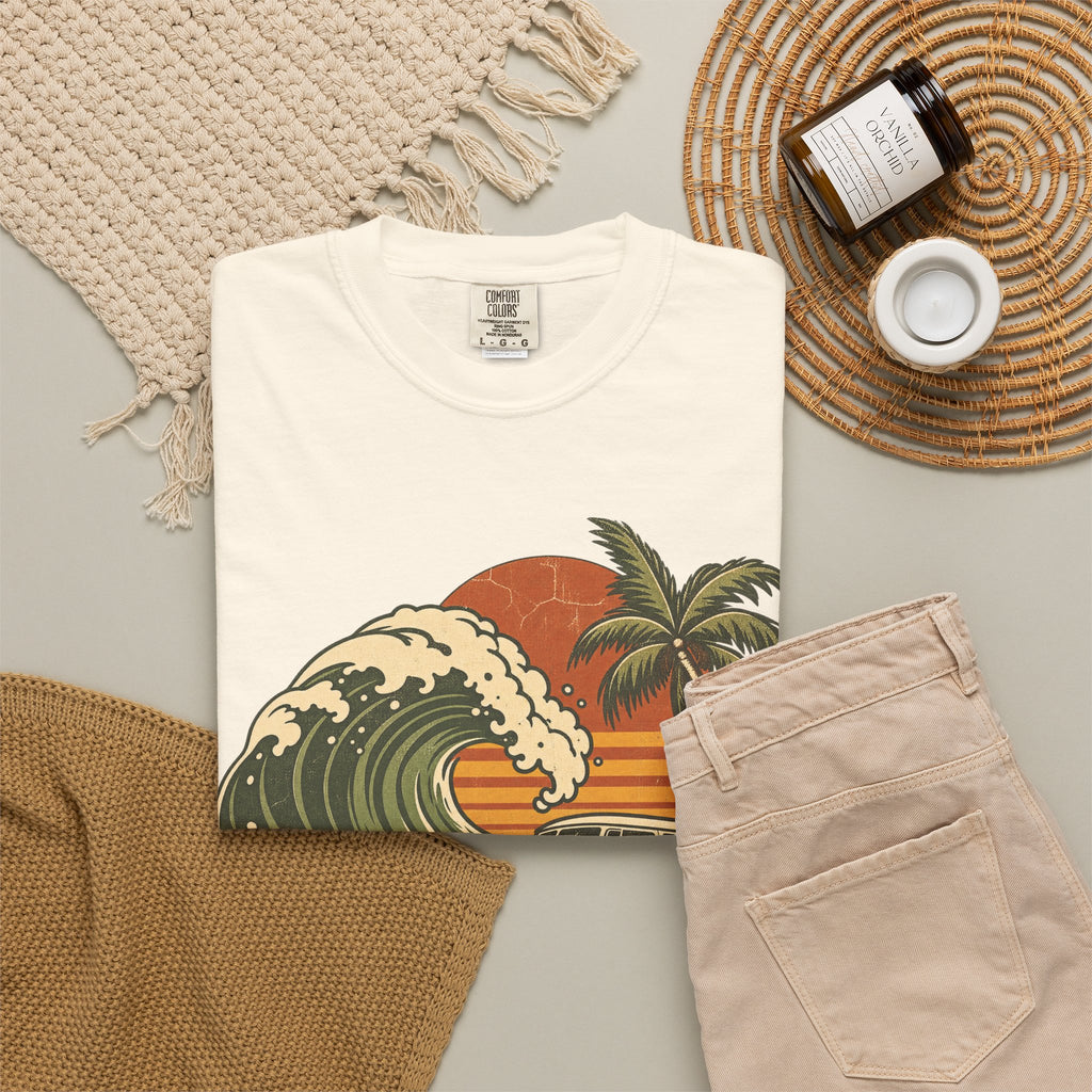 Surf Van Wave T-shirt in Ivory, flat lay view