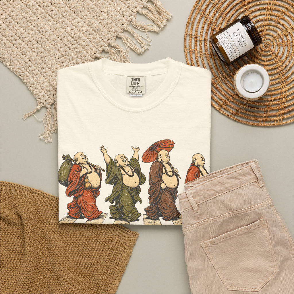 Buddha Abbey Road T-shirt in Ivory, flat lay view