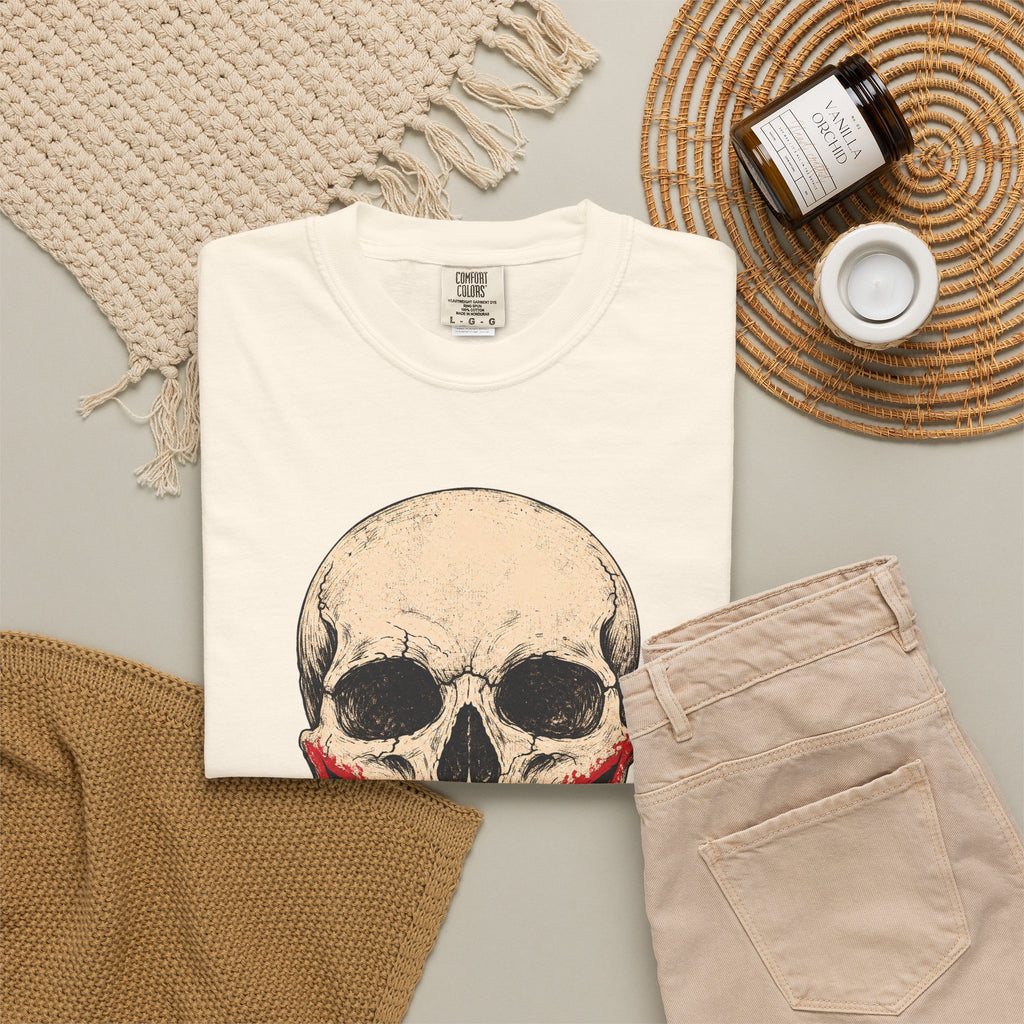 Why So Serious Skull T-shirt in Ivory, flat lay view